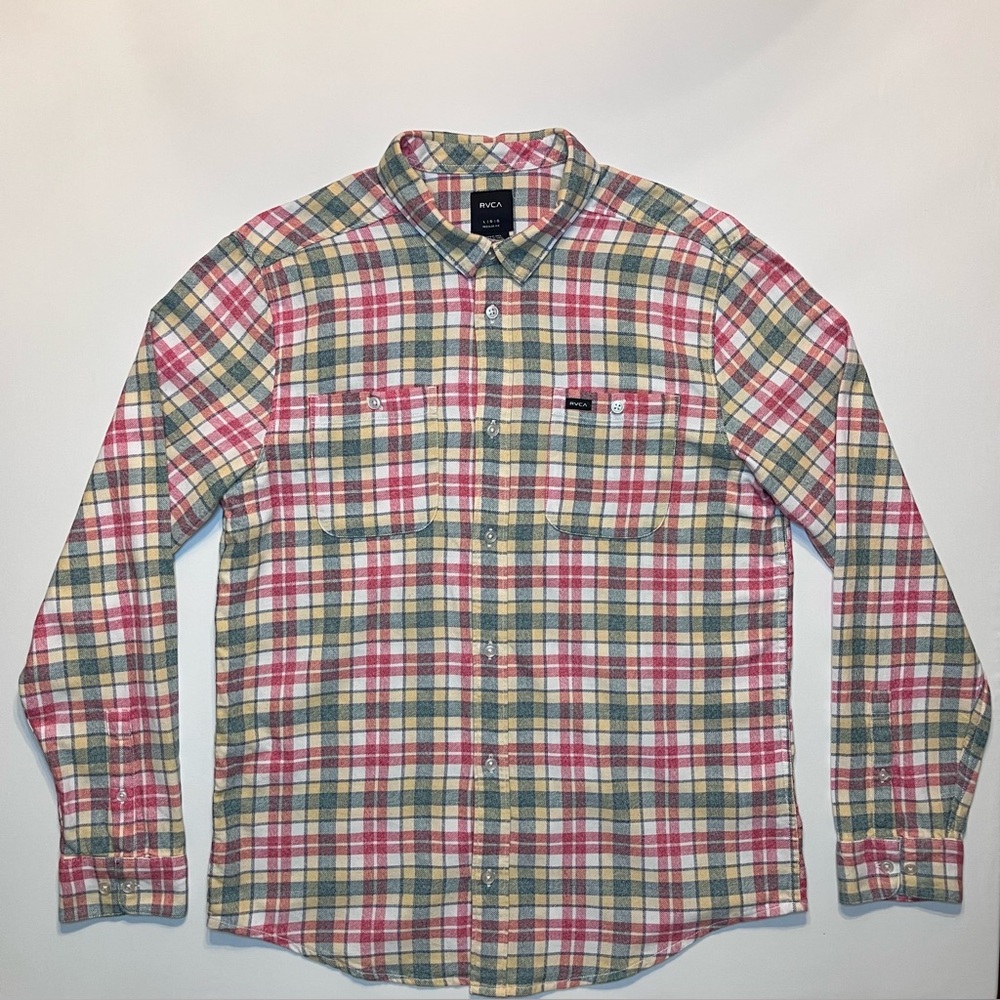 Men’s RVCA Plaid Multicolor Flannel Long Sleeve Collared Shirt Button Down Large